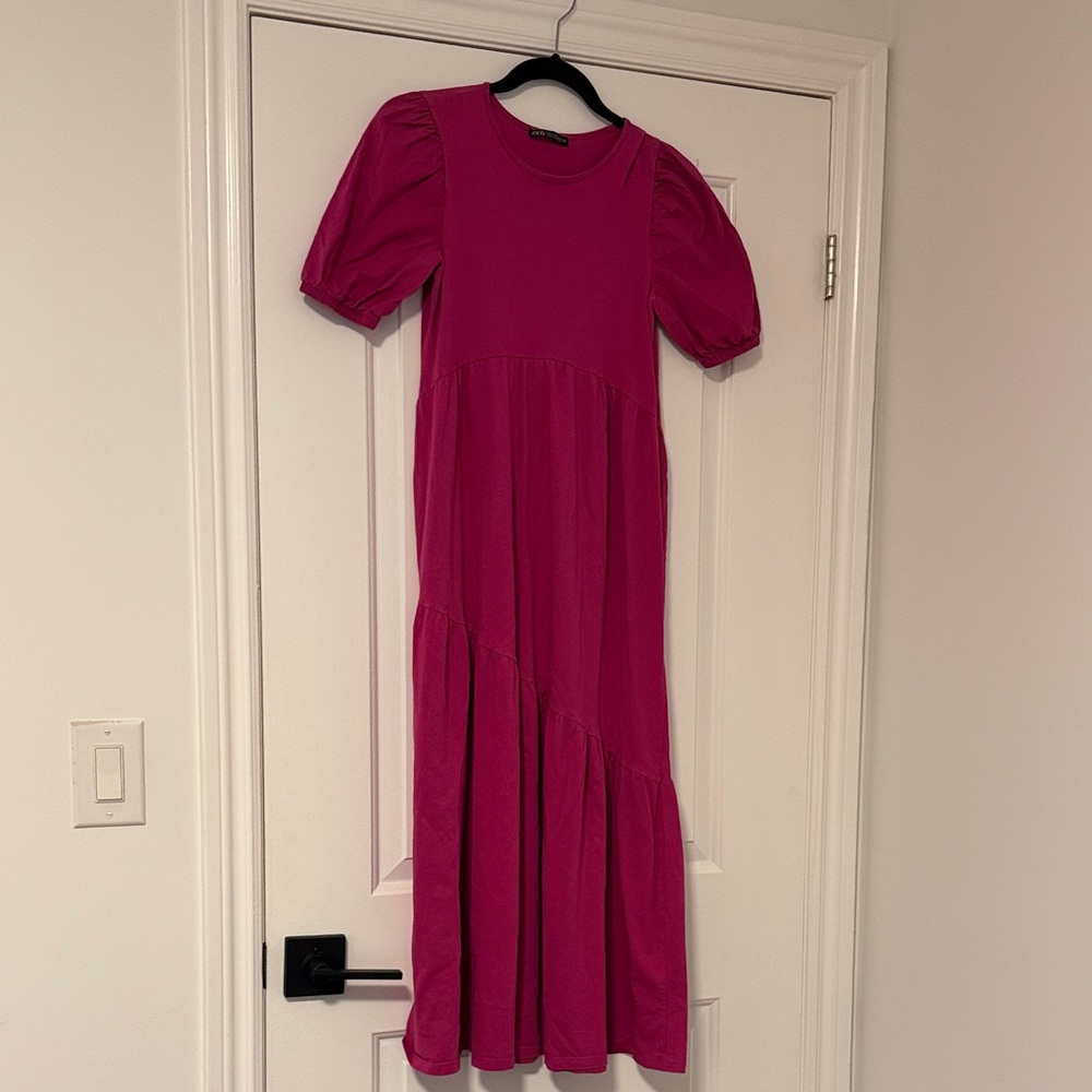 Zara Magenta Puff Sleeve Maxi Dress